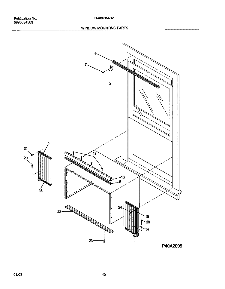 WINDOW MOUNTING PARTS Diagram and Parts List for FAA063M7A1  Frigidaire Air Conditioner