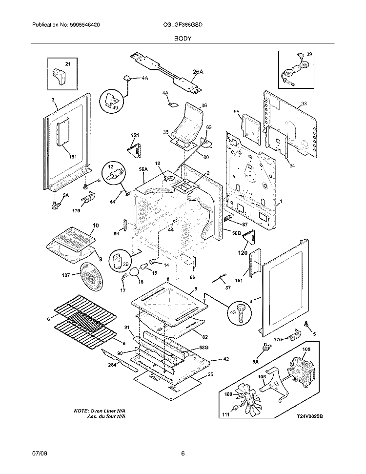 BODY Diagram and Parts List for CGLGF386GSD  Frigidaire Range