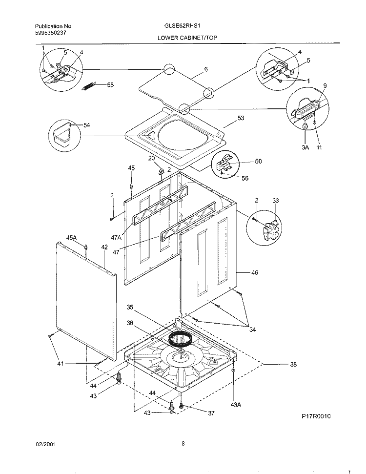 WSHR CAB, TOP Diagram and Parts List for GLSE62RHS1  Gibson Washer Dryer Combo
