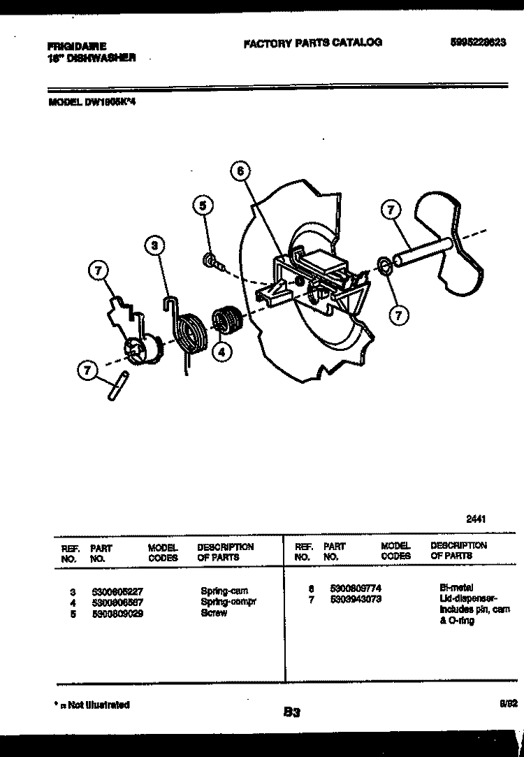 CAM Diagram and Parts List for DW1805KW4  Frigidaire Dishwasher
