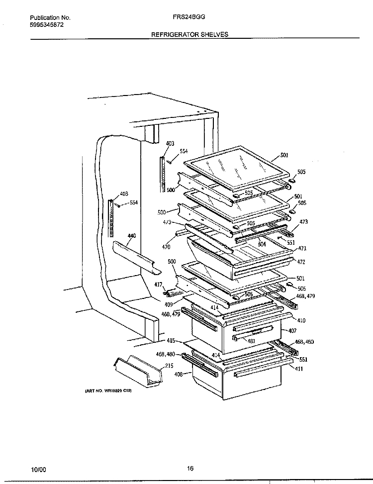 REFRIGERATOR SHELVES Diagram and Parts List for FRS24BGGW9  Frigidaire Refrigerator