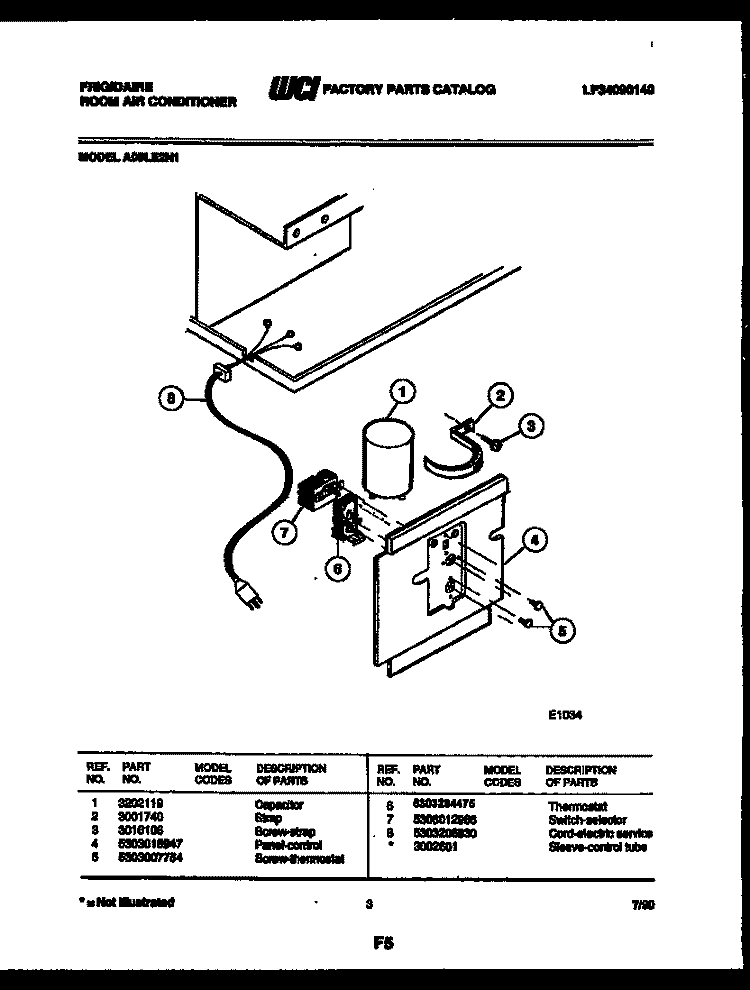 ELECTRICAL PARTS Diagram and Parts List for A08LE2N1  Frigidaire Air Conditioner