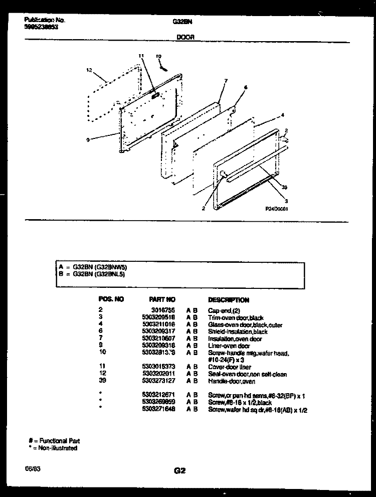 DOOR PARTS Diagram and Parts List for G32BNW5  Frigidaire Range