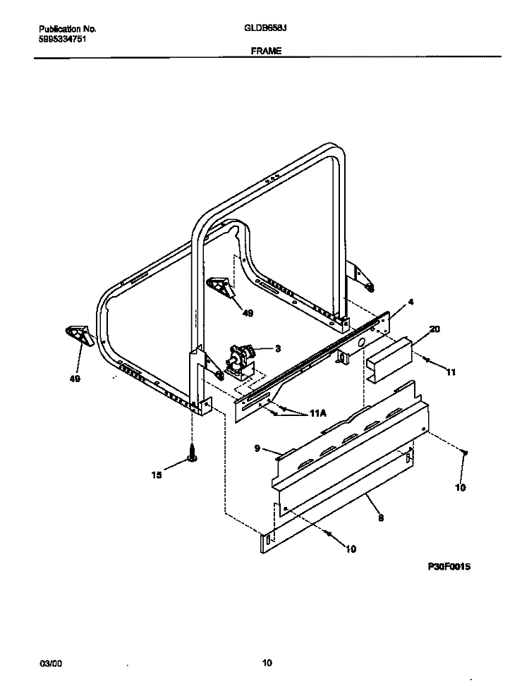 FRAME Diagram and Parts List for GLDB656JB0  Frigidaire Dishwasher