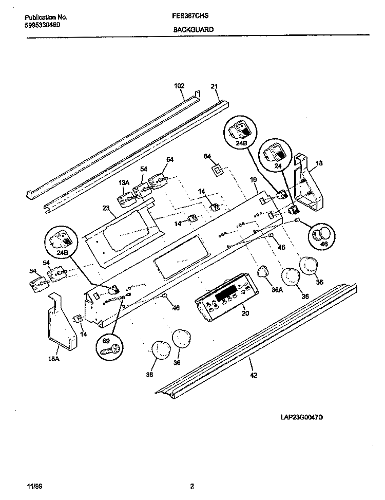 BACKGUARD Diagram and Parts List for FES387CHSC  Frigidaire Range