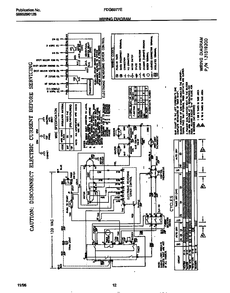 WIRING DIAGRAM Diagram and Parts List for FDG8977EW0  Frigidaire Dryer