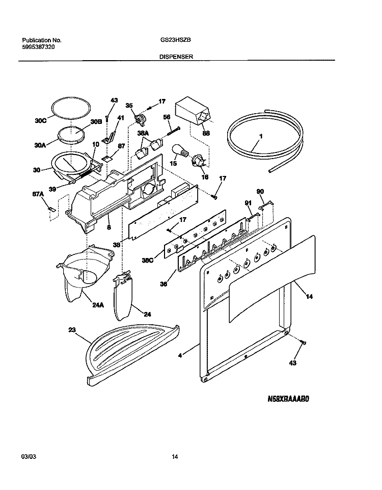 ICE & WATER DISPENSER Diagram and Parts List for GS23HSZBW2  Frigidaire Refrigerator