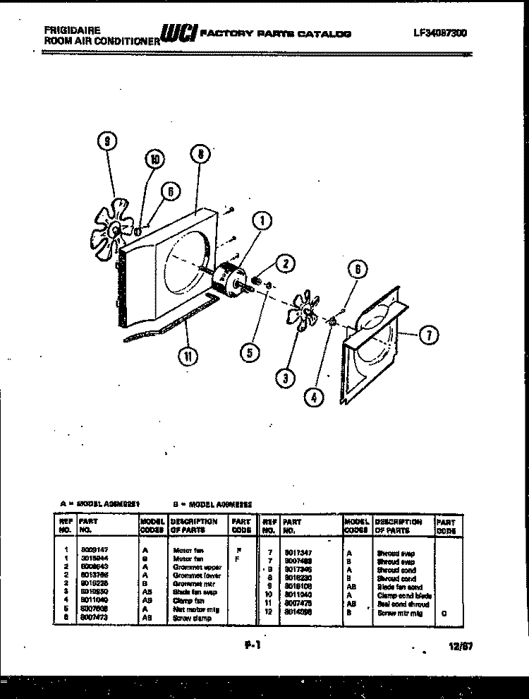 AIR HANDLING PARTS Diagram and Parts List for A08ME2E2  Frigidaire Air Conditioner