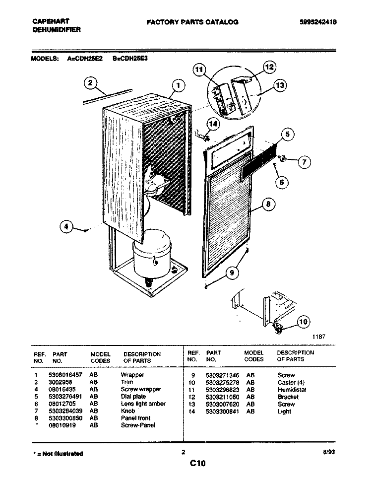 WRAPPER Diagram and Parts List for CDH25E2  Frigidaire Dehumidifier