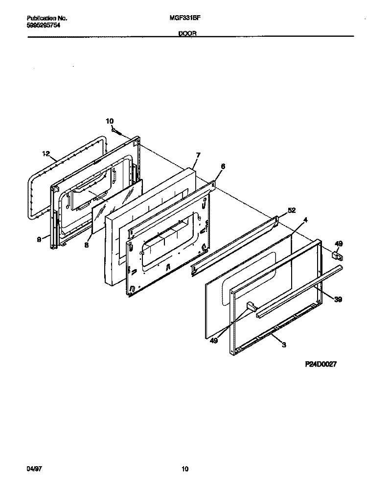 DOOR Diagram and Parts List for MGF331BFWA  Frigidaire Range