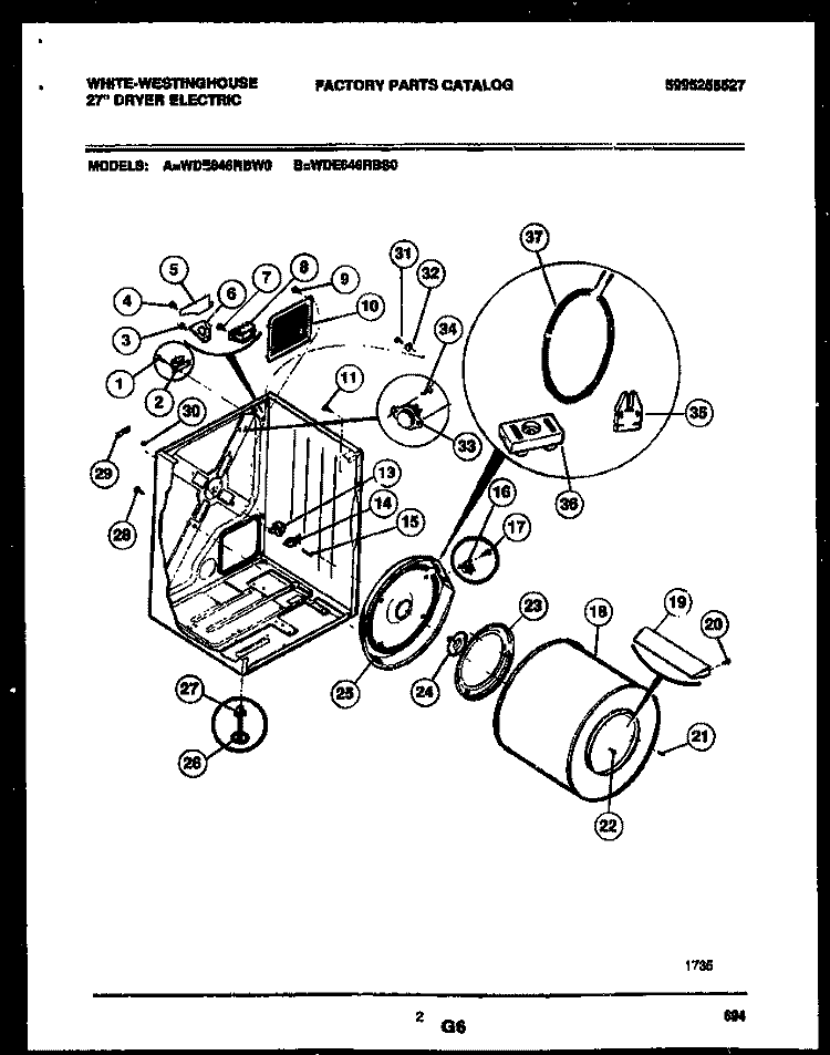 CABINET AND COMPONENT PARTS Diagram and Parts List for WDE646RBSD0  Frigidaire Dryer