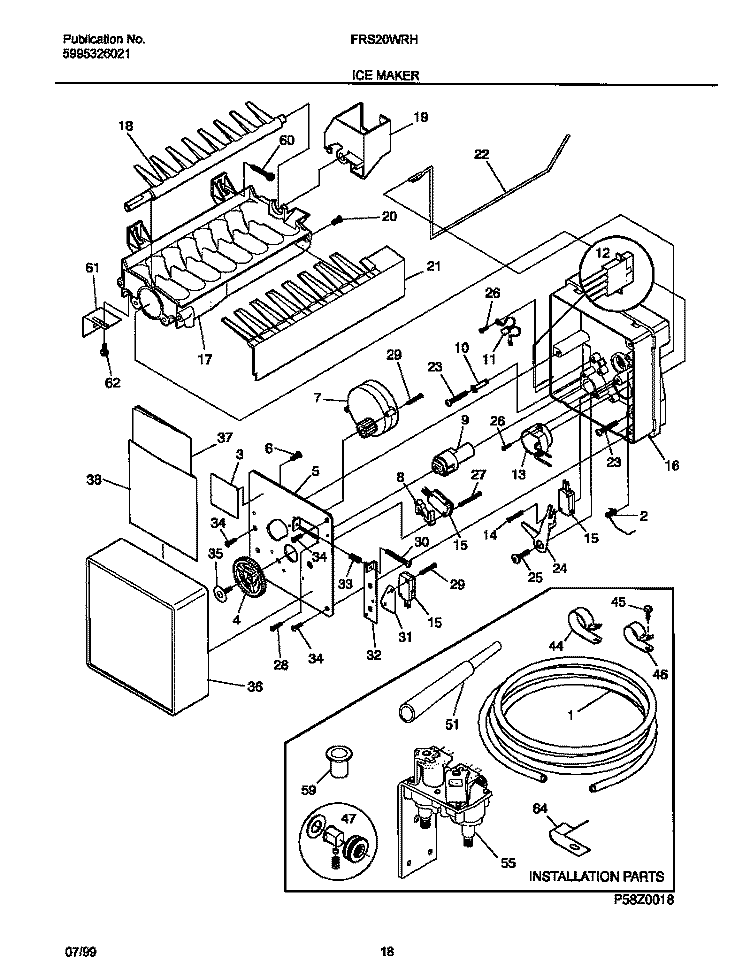 ICE MAKER Diagram and Parts List for FRS20WRHW2  Frigidaire Refrigerator
