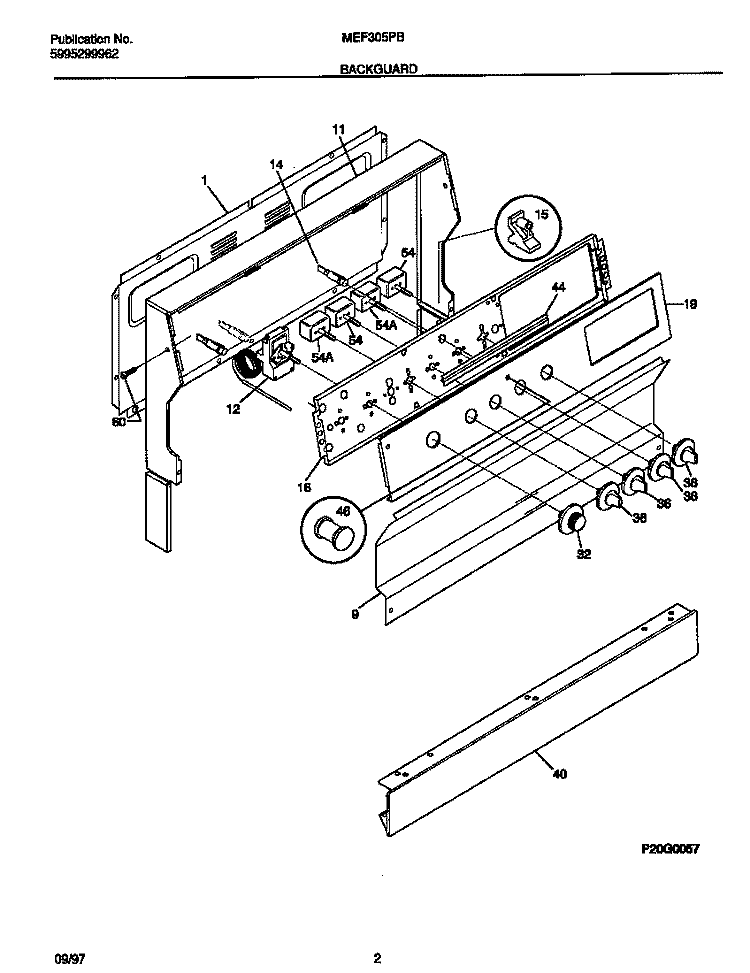 BACKGUARD Diagram and Parts List for MEF305PBWG  Frigidaire Range
