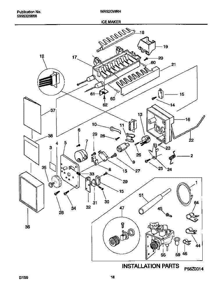 ICE MAKER Diagram and Parts List for WRS20WRHD1  Frigidaire Refrigerator