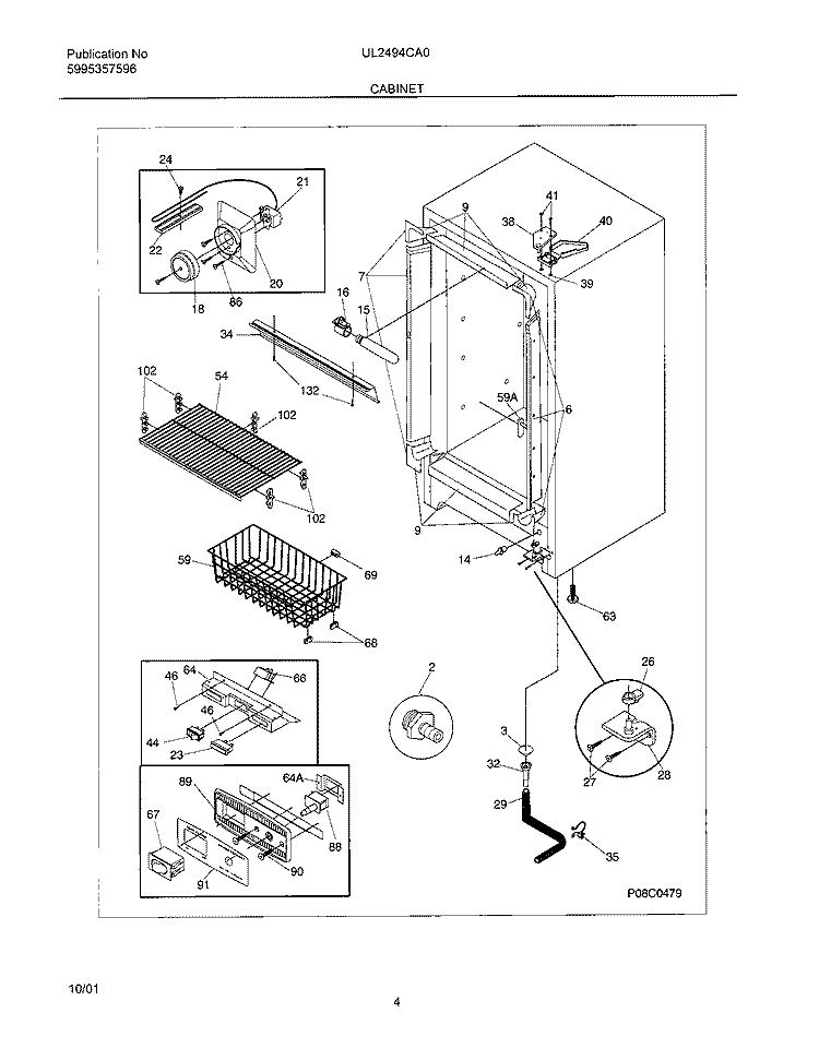 CABINET Diagram and Parts List for UL2494CA0  Frigidaire Freezer