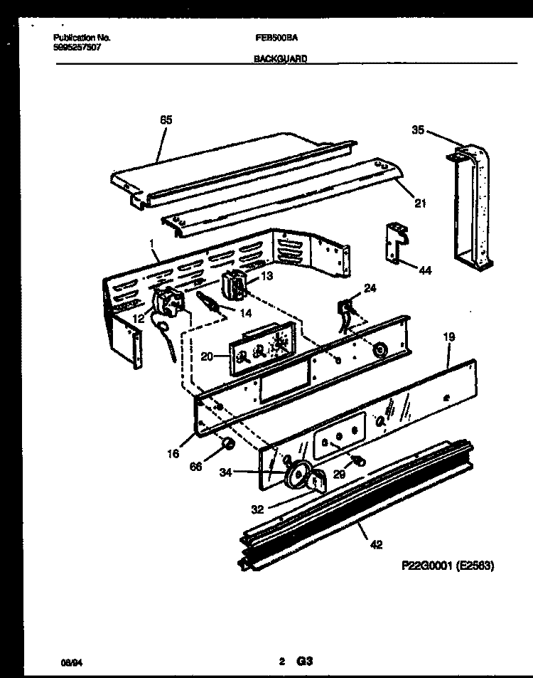 BACKGUARD Diagram and Parts List for FEB500BAB4  Frigidaire Wall Oven