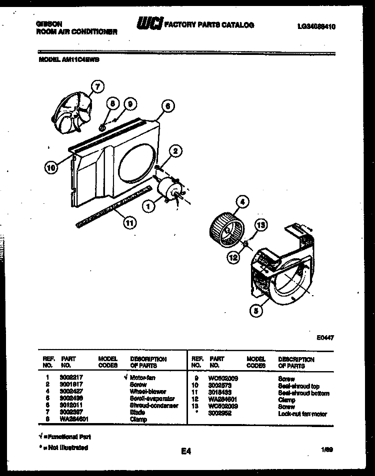 AIR HANDLING PARTS Diagram and Parts List for AM11C4EWB  Gibson Air Conditioner