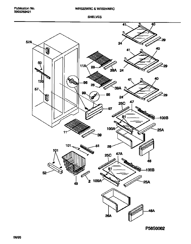 SHELVES Diagram and Parts List for WRS22WRCD0  Frigidaire Refrigerator