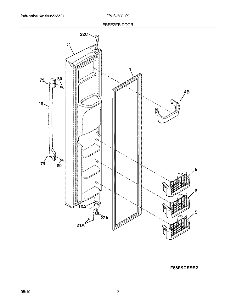 FREEZER DOOR Diagram and Parts List for FPUS2698LF0  Frigidaire Refrigerator