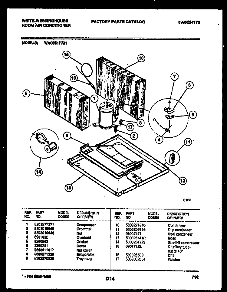 UNIT PARTS Diagram and Parts List for WAC051P7Z1  Frigidaire Air Conditioner