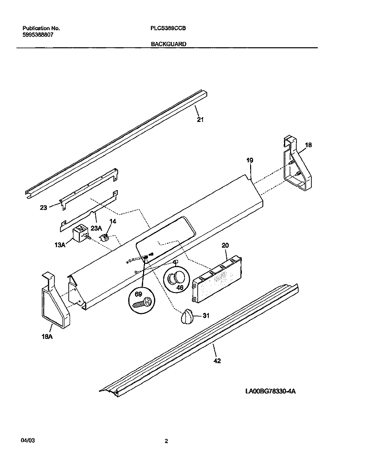 BACKGUARD Diagram and Parts List for PLCS389CCB  Frigidaire Range