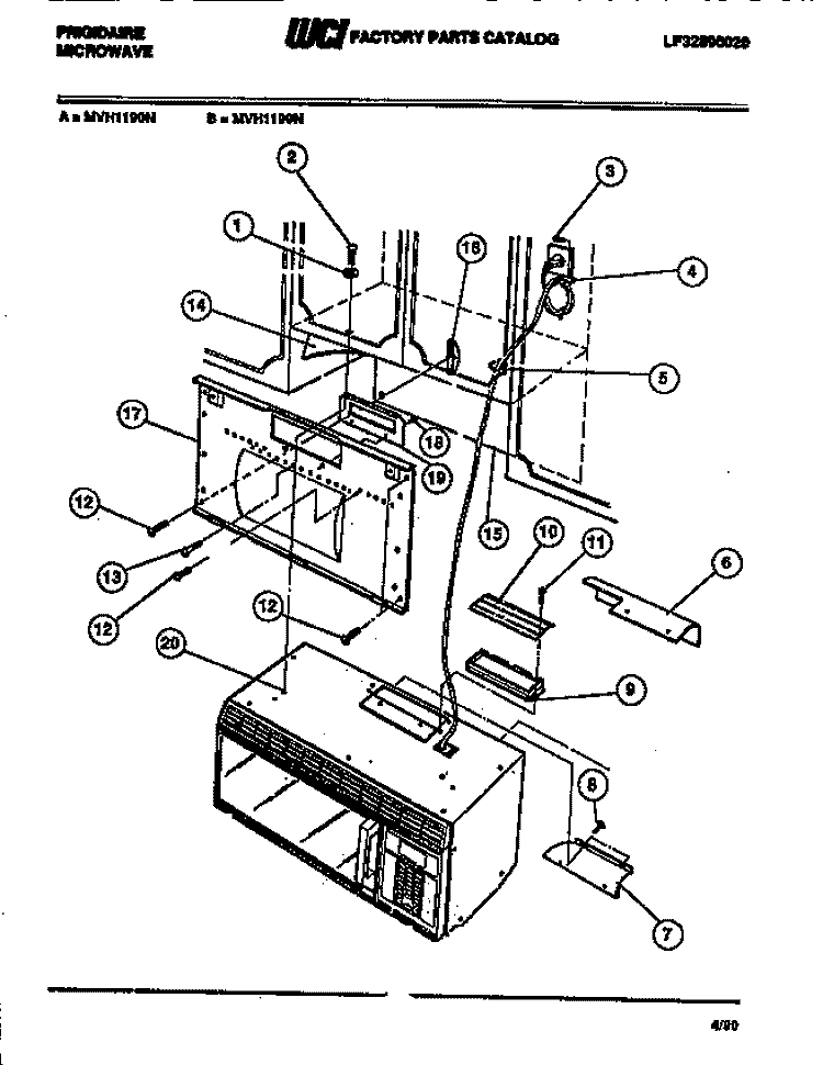 MOUNTING PLATE Diagram and Parts List for MVH1190N  Frigidaire Microwave