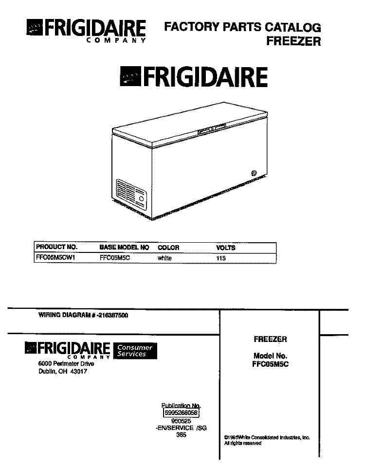 COVER Diagram and Parts List for FFC05M5CW1  Frigidaire Freezer