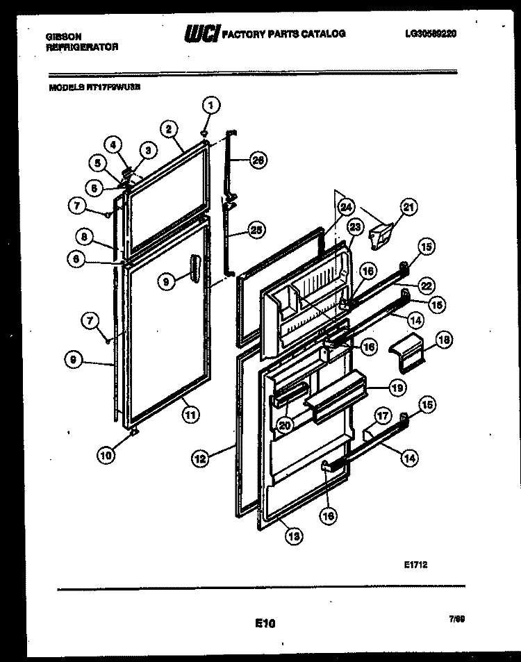 DOOR PARTS Diagram and Parts List for RT17F9WU3B  Gibson Refrigerator