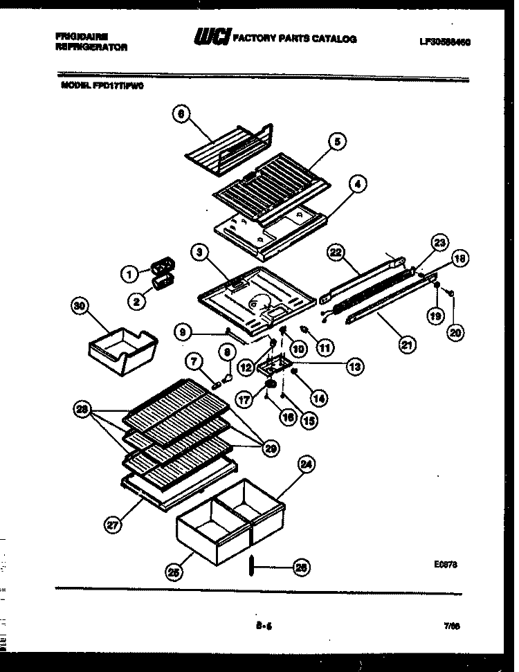 SHELVES AND SUPPORTS Diagram and Parts List for FPD17TIFA0  Frigidaire Refrigerator