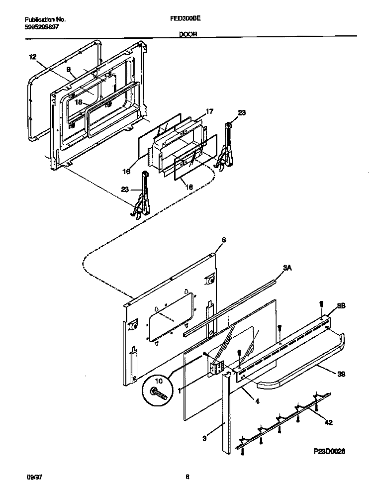 DOOR Diagram and Parts List for FED300BEBC  Frigidaire Range
