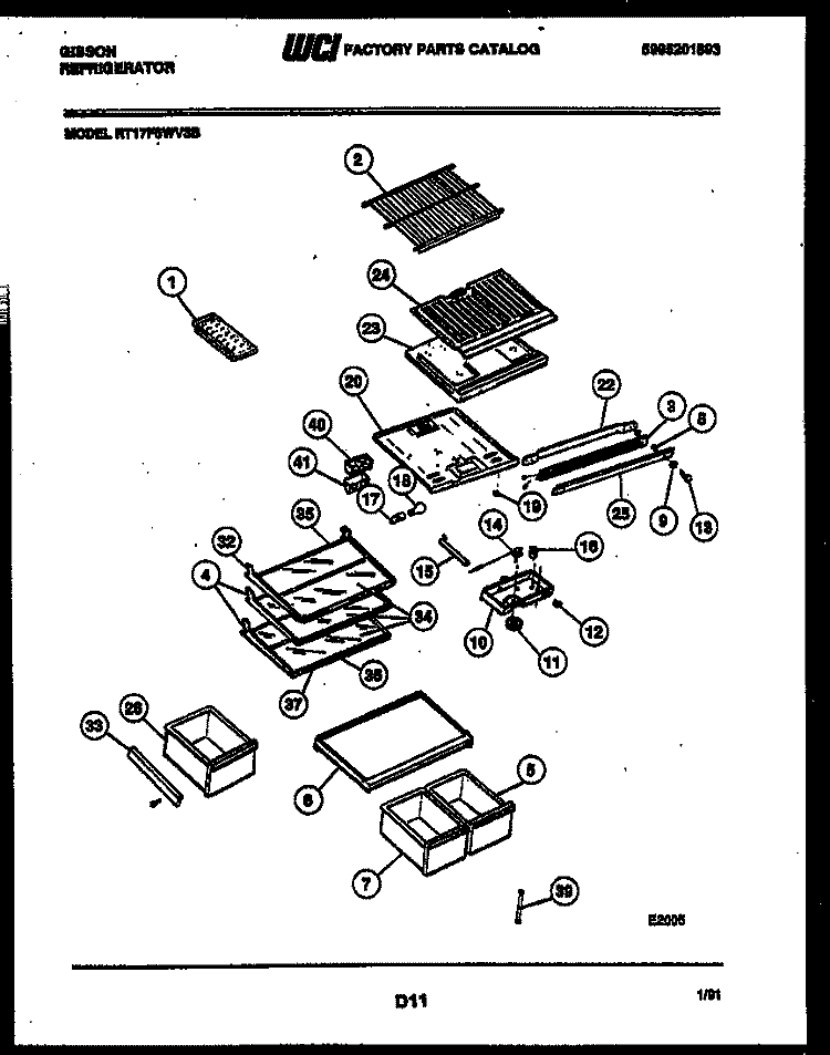 SHELVES AND SUPPORTS Diagram and Parts List for RT17F6WV3B  Gibson Refrigerator