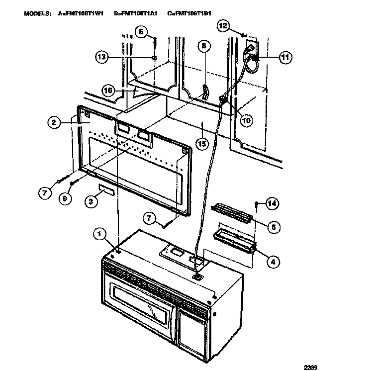 INSTALLATION Diagram and Parts List for FMT106T1A1  Frigidaire Microwave