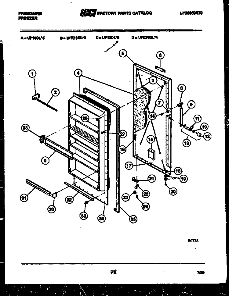 DOOR PARTS Diagram and Parts List for UFE16DL4  Frigidaire Freezer