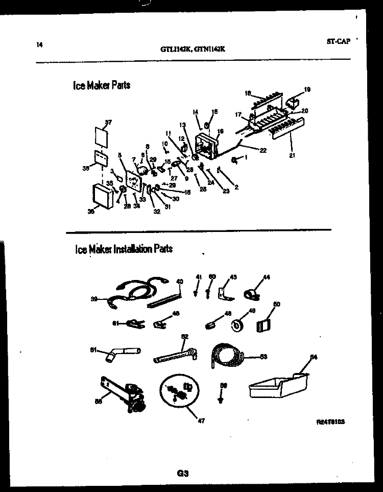 ICE MAKER AND INSTALLATION PARTS Diagram and Parts List for GTNI142BK2  Frigidaire Refrigerator