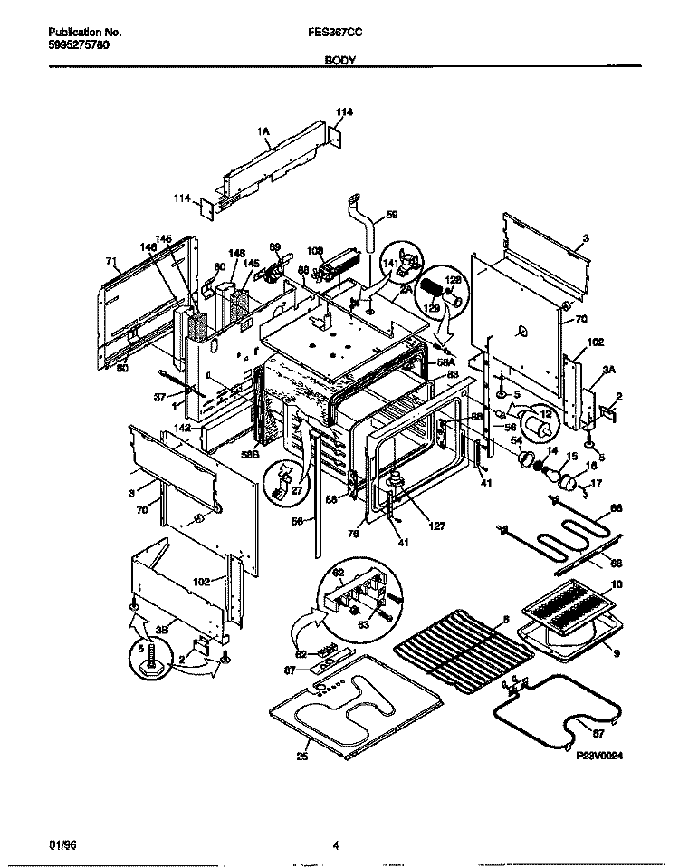 BODY Diagram and Parts List for FES367CCTC  Frigidaire Range