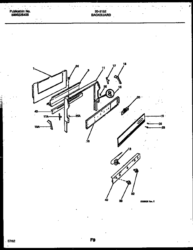 BACKGUARD Diagram and Parts List for 30-3152-00-01  Tappan Range
