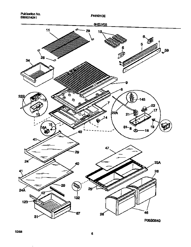 SHELVES Diagram and Parts List for F44N21CED4  Frigidaire Refrigerator