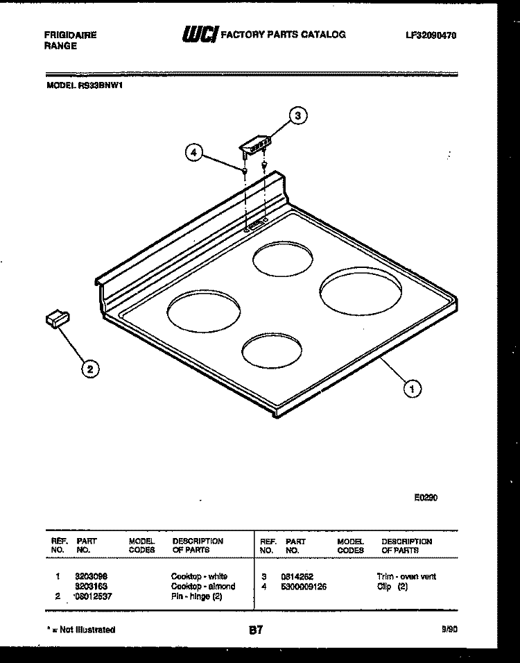 COOKTOP PARTS Diagram and Parts List for RS33BNL1  Frigidaire Range