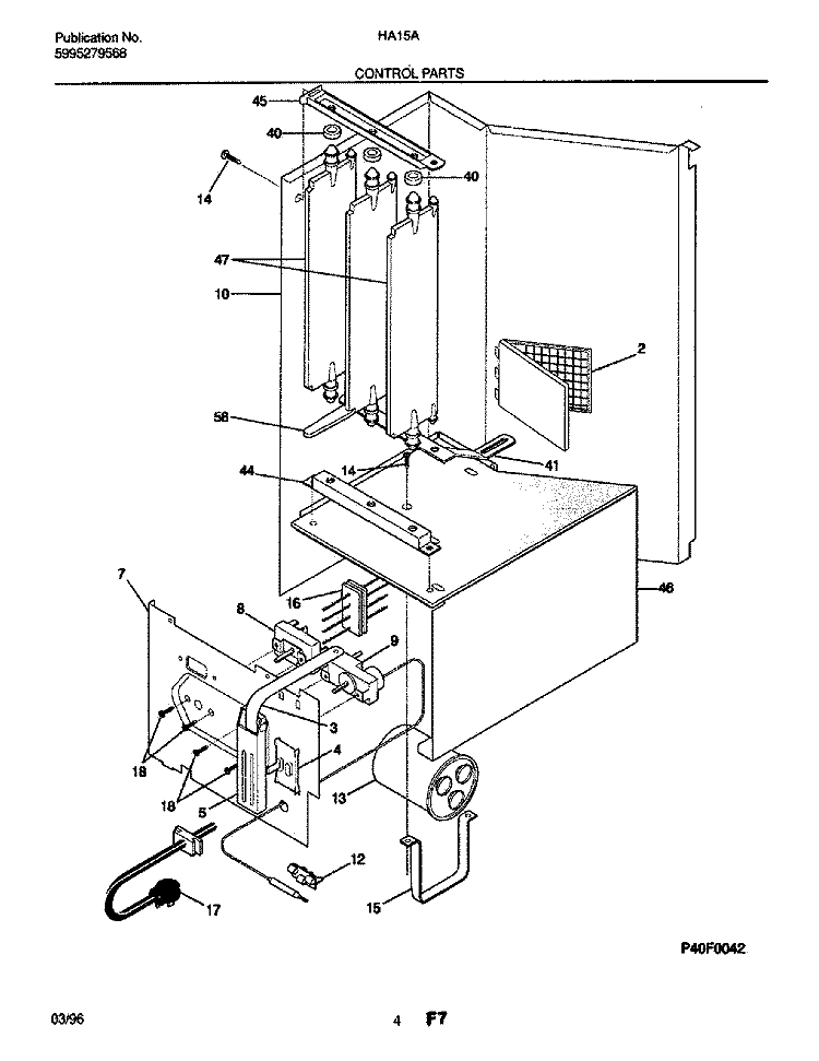 CONTROL PARTS Diagram and Parts List for HA15A  Frigidaire Air Conditioner