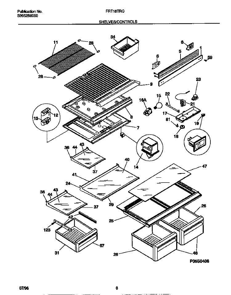 SHELVES / CONTROLS Diagram and Parts List for FRT18TRCW3  Frigidaire Refrigerator
