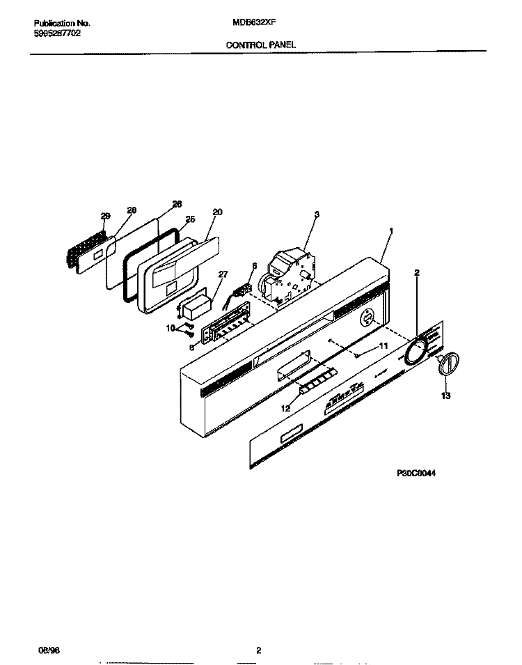 CONTROL PANEL Diagram and Parts List for MDB632XFR0  Frigidaire Dishwasher