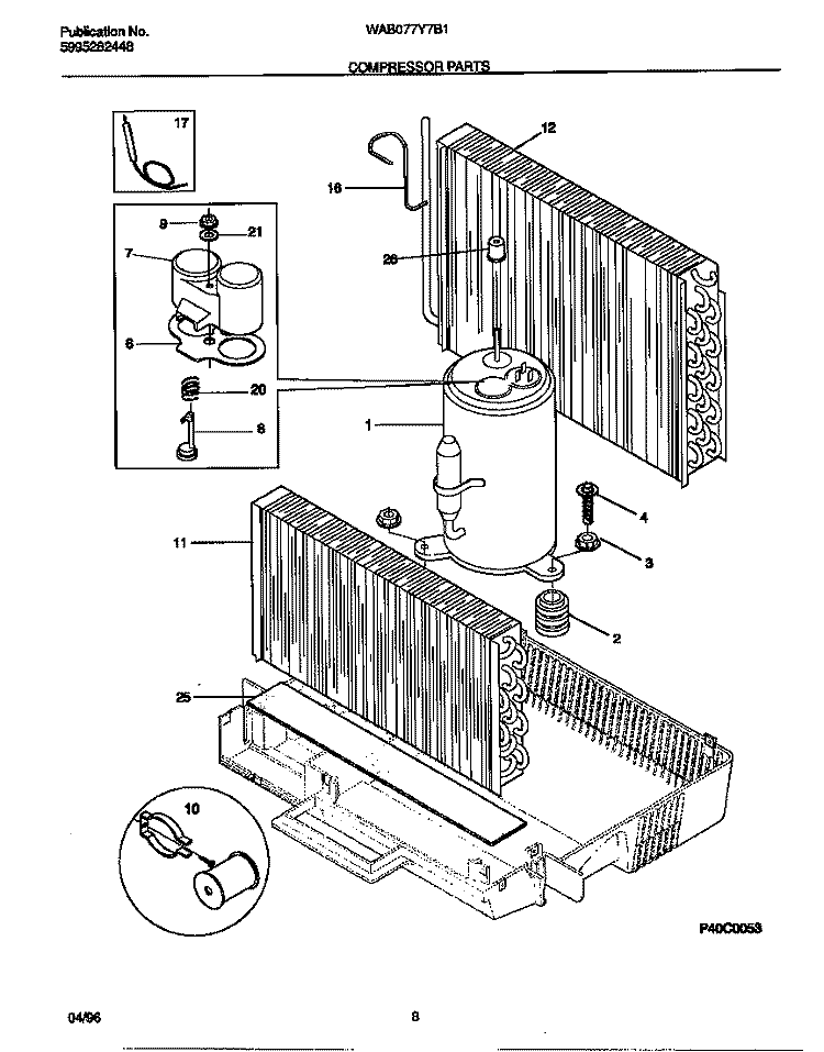COMPRESSOR PARTS Diagram and Parts List for WAB077Y7B1  Frigidaire Air Conditioner