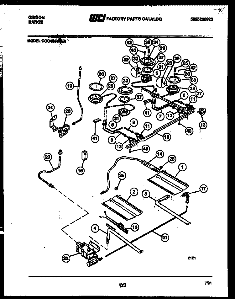 BURNER AND BROILER PARTS Diagram and Parts List for CGC4S9WXA  Gibson Range