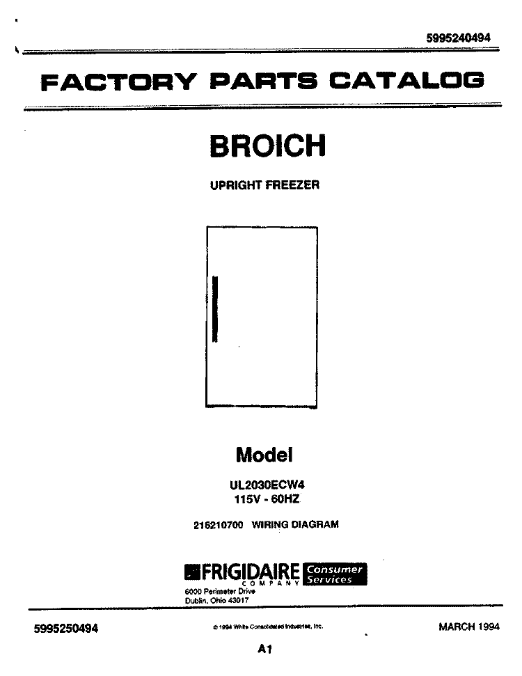COVER Diagram and Parts List for UL2030ECW4  Electrolux Freezer