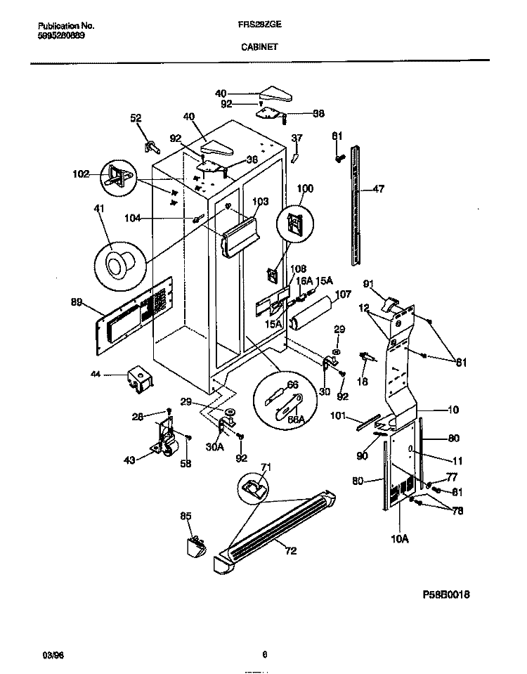 CABINET Diagram and Parts List for FRS28ZGED0  Frigidaire Refrigerator