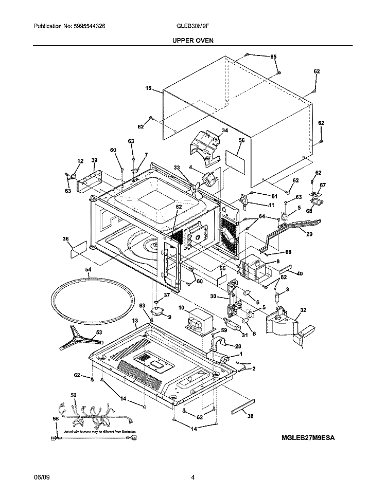 UPPER OVEN Diagram and Parts List for GLEB30M9FBD  Frigidaire Microwave Oven Combo