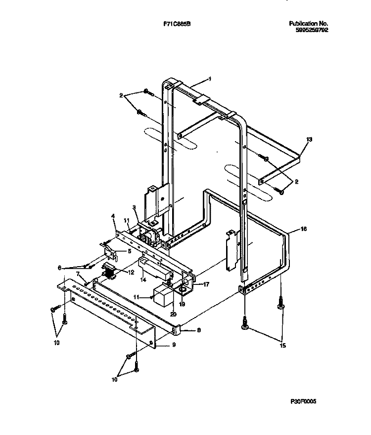 FRAME DETAILS Diagram and Parts List for F71C885BB0  Frigidaire Dishwasher