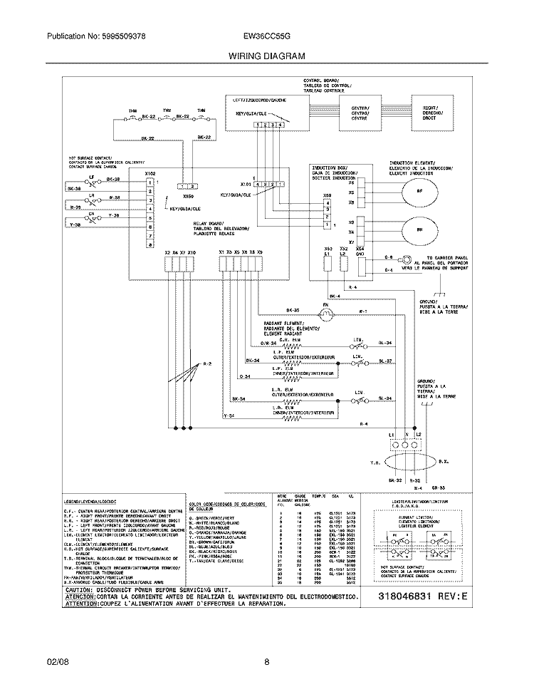 WIRING DIAGRAM Diagram and Parts List for EW36CC55GS2  Electrolux Cooktop