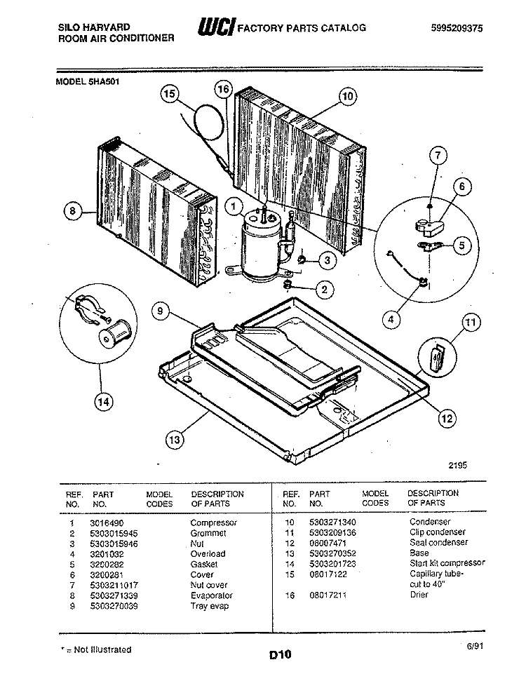 COMPRESSER Diagram and Parts List for 5HA501  Frigidaire Air Conditioner