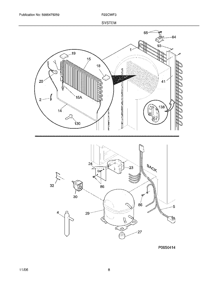 SYSTEM Diagram and Parts List for R22CWF3  Frigidaire Refrigerator
